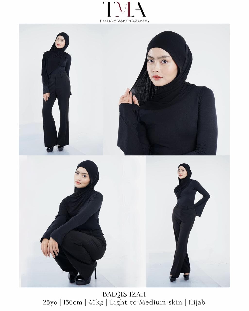 Balqis Izah — 25yo, 156cm, 46kg, Hijab — Portfolio model profesional TMA
